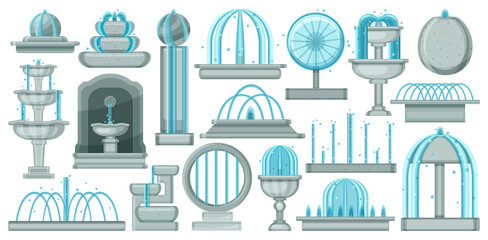 Fountain isolated cartoon set icon. Vector illustration waterfall on white background. Vector cartoon set icon fountain.