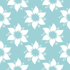 Floral seamless pattern. White on blue. Textile background