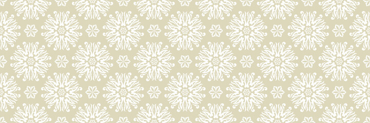 Floral seamless pattern. White flowers on olive green background