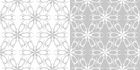 Fototapeta premium Floral seamless patterns. Gray and white monochrome design compilation