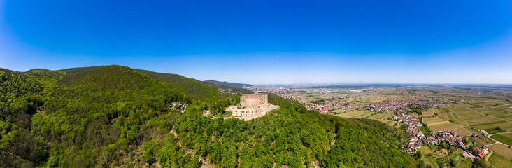 Fototapeta na wymiar Aerial view, Hambacher Schloss, Hambach, Neustadt an der Weinstrasse, Rhineland-Palatinate, Germany