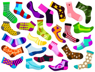 Different socks vector cartoon set icon. Vector illustration hosiery on white background. Isolated cartoon set icon different socks.