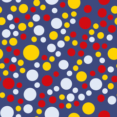 Seamless pattern red yellow  blue circles on blue background