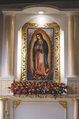 BOGOTA, COLOMBIA - May 12, 2019: Virgen de Guadalupe - obrazy, fototapety, plakaty