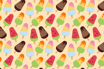 Sweet ice cream. Sweet pattern on yellow