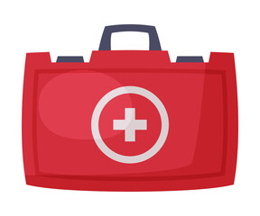 Obraz premium First Aid Kit, Red Bag for Medical Equipment and Medications Vector Illustration on White Background