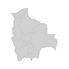 Map of Bolivia divided to regions. Outline map. Vector illustration.