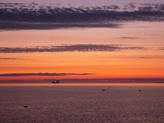 View of beautiful sunset on Baltic Sea Estonia