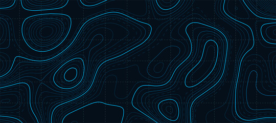 Topographic map. Topographic lines seamless pattern. Vector illustration. Contour. Map background. Dynamic lines on the dark background. Geographic abstract grid.