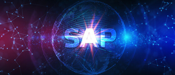 SAP System Software Automation concept on virtual screen data center. Business, modern technology, internet and networking concept.