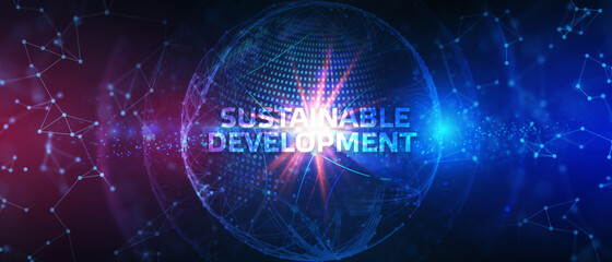 SUSTAINABLE DEVELOPMENT inscription, cloud technology concept. Business, Technology, Internet and network concept.