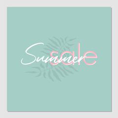 Template for a summer sale banner. Summer fashion abstract pattern with palm leaves. Summer sale. Promo layout for your seasonal design. Vector illustration.
