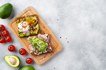 Toasted avocado sandwich for breakfast, top view