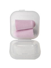 plastic earplugs in a transparent box