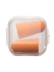 plastic earplugs in a transparent box