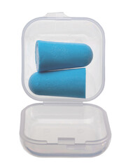 plastic earplugs in a transparent box