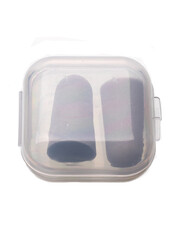 plastic earplugs in a transparent box