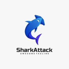 Vector Logo Illustration Shark attack Gradient Colorful Style.