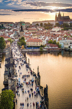 Charles Bridge, a historic bridge in Prague, Czech Republic.