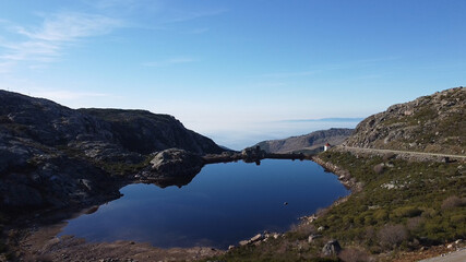 The dam Marques da Silva and the lake in Serra Da Estrela Natural Park Portugal Europe