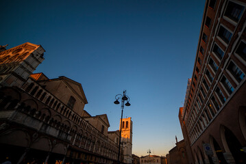 Fototapeta na wymiar The Piazza Trento E Tieste in the city of Ferrara Italy Europe