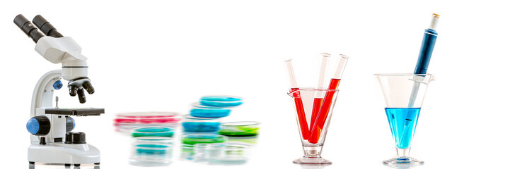 Microscope, on white background symol of research, laboratory, medicine and science