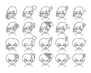 二人の人物イラスト　表情バリエーション 26