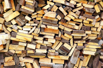 Stack of firewood, Textured of dry chopped logs for wallpaper, Natural wood background for design template.