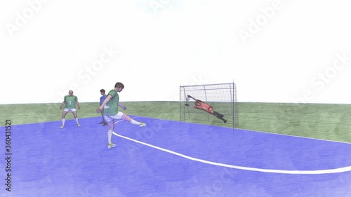 フットサル 屋外 ゴールシーン スライディング有り イラスト18 Wall Mural Hiro Studio