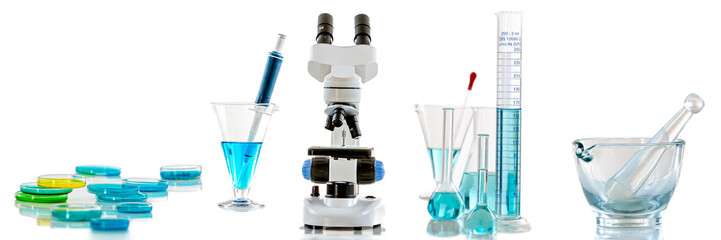 Microscope, on white background symol of research, laboratory, medicine and science