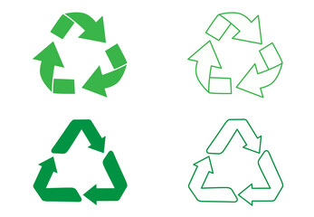 Obraz premium Green recycle icon set vector isolated on white background. Trendy recycle icons in flat style. Template for sticker, symbol, logo, app and label. Eco recycling sign. Vector illustration