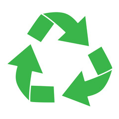 Green recycle icon vector isolated on white background. Trendy recycle icon in flat style. Template for sticker, symbol, logo, app and label. Creative concept, eco recycling sign. Vector illustration 