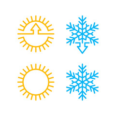 Weather change or climate control icon with temperature rising and lowering arrow indicator - isolated vector set