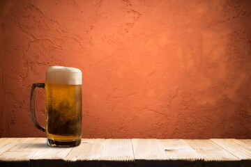 Red wine glass and glass of light beer