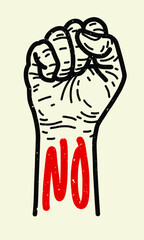 No racism. Vintage hand silhouette poster. Text message for protest action. Vector Illustration.