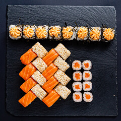 sushi set on the black background
