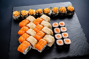sushi set on the black background