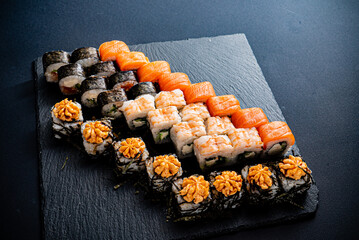 sushi set on the black background