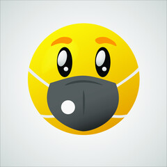 Emoji with mouth mask - yellow face with eyes wearing a white surgical mask