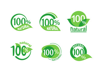 100 natural sticker collection - isolated vector quality stamp for healthy food products in 6 different options - eco-friendly icon set