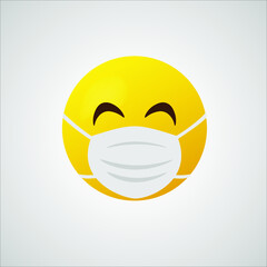 Emoji with mouth mask - yellow face with eyes wearing a white surgical mask