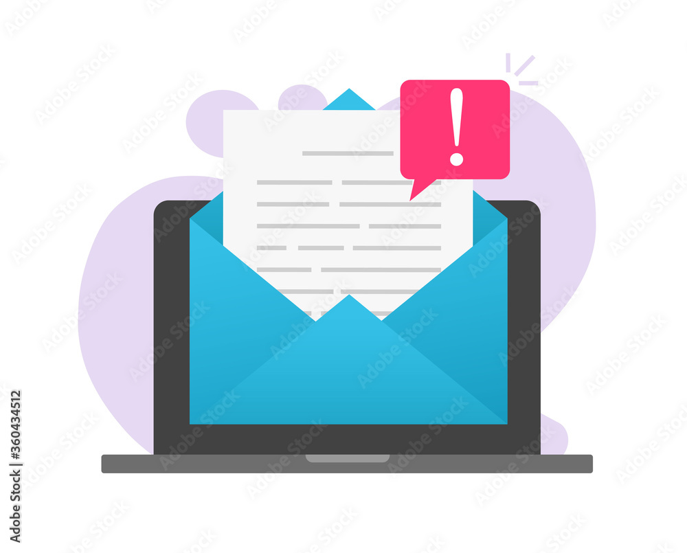 Poster email online scam malware caution message file notice on computer laptop or pc internet web mail doc