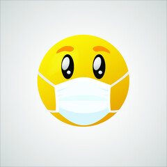 Emoji with mouth mask - yellow face with eyes wearing a white surgical mask