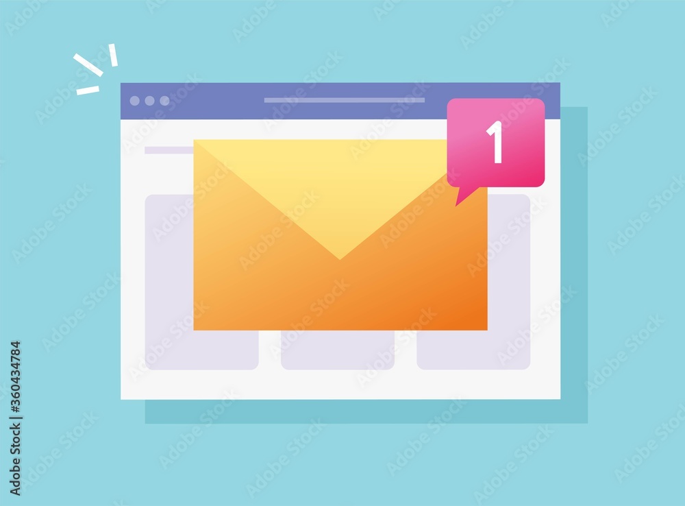 Poster new email or electronic mail web agent notification vector message on website or inbox incoming noti
