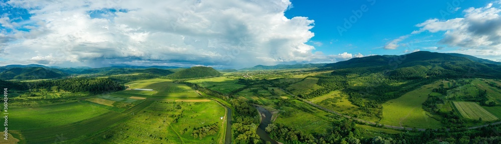Poster panoramic view of the carpathian mountains