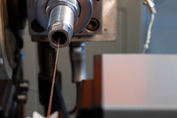 Production of cable wire at cable factory close up