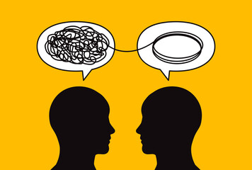 Two people solve problem, psychology, psychotherapy, business coaching. Vector illustration