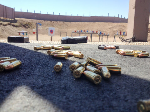 Firing range for shooting guns pistols firearms training outdoor ammunition and weapons ready