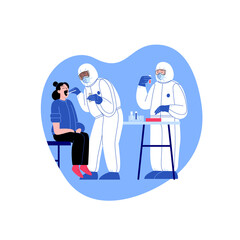 Professional doctor wearing covid-19 protection suit checking up the patient at the hospital doing the tests. Virus outbreak concept