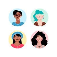 Female diverse faces of different ethnicity, different skin and different bodies